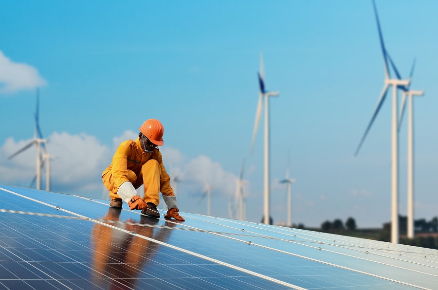 Employee working on a solar panel