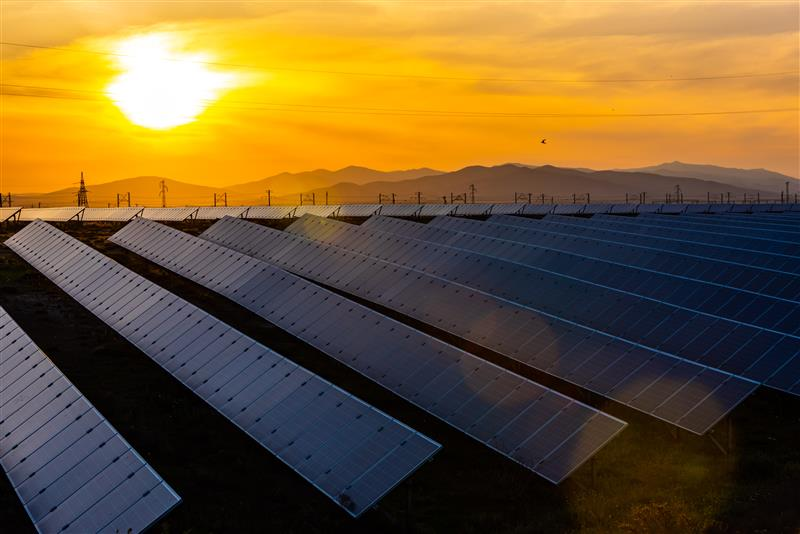 Solar panels at sunset