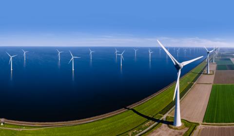 Wind turbine from aerial view 
