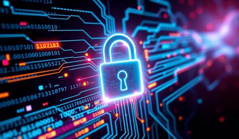 A glowing digital lock symbolizing cybersecurity
