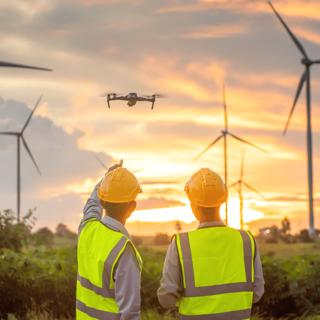Les ingénieurs utilisent des drones pour inspecter les éoliennes