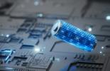 Glowing blue cylindrical battery cell 