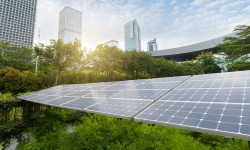 Solar Panels In The Park Of Modern City