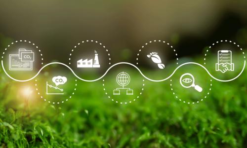  Digital icons on green background representing CO2 tracking