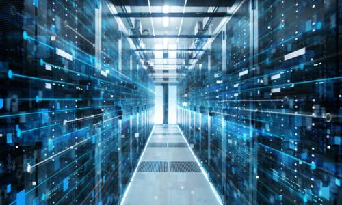 Shot of Corridor in Working Data Center Full of Rack Servers