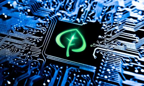 symbol of a leaf on computer circuit board
