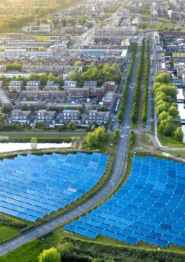 Sustainable neighborhood with solar panels 