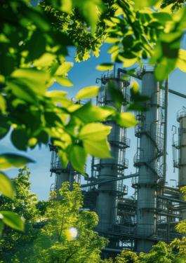 Centrale industrielle entourée d’arbres verdoyants