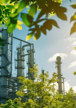 Centrale industrielle entourée d’arbres verdoyants