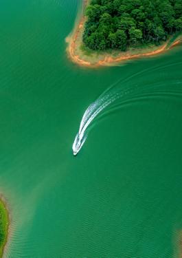 Aerial view of lake with islands