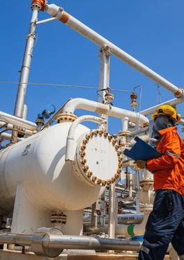 Technician inspecting equipment at an industrial facility