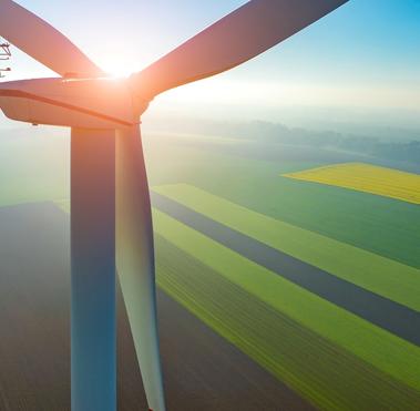 Wind turbine in a green field