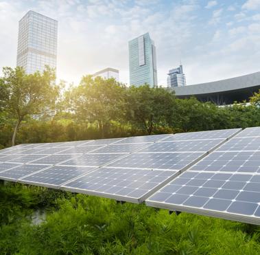 Solar Panels In The Park Of Modern City