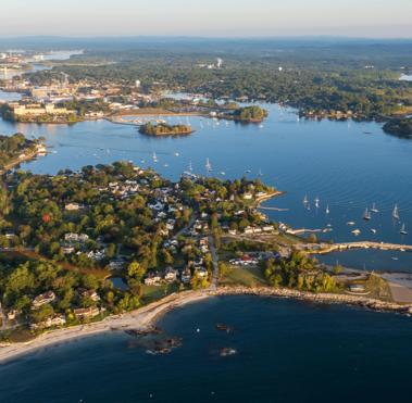 Aerial view harbors at sunrise