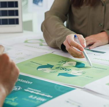Closeup group of businesspeople talk ESG strategies