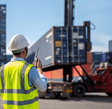 Auditeur supervisant les opérations de manutention de conteneurs dans un terminal à conteneurs